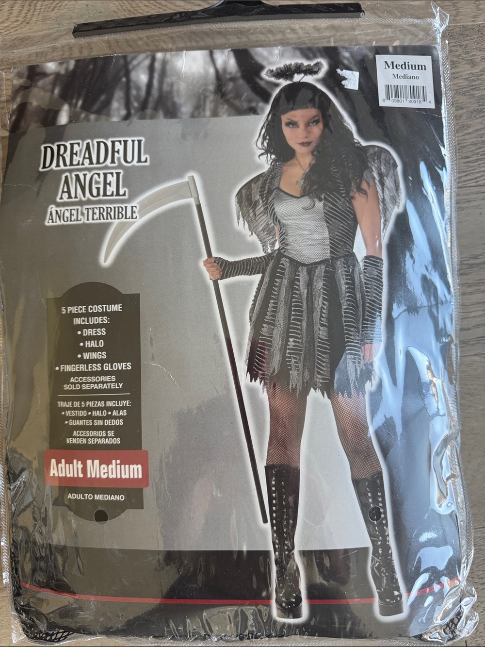Dark Angel Costume Dress with Halo, Wings and Gloves Medium